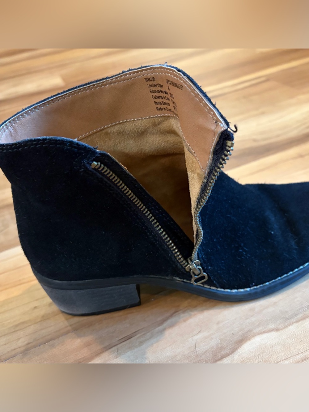 Genuine Black Suede Altos Ankle Boots, Side Zip, 2 inch Block Heel, Size 8 - Picture 6 of 11